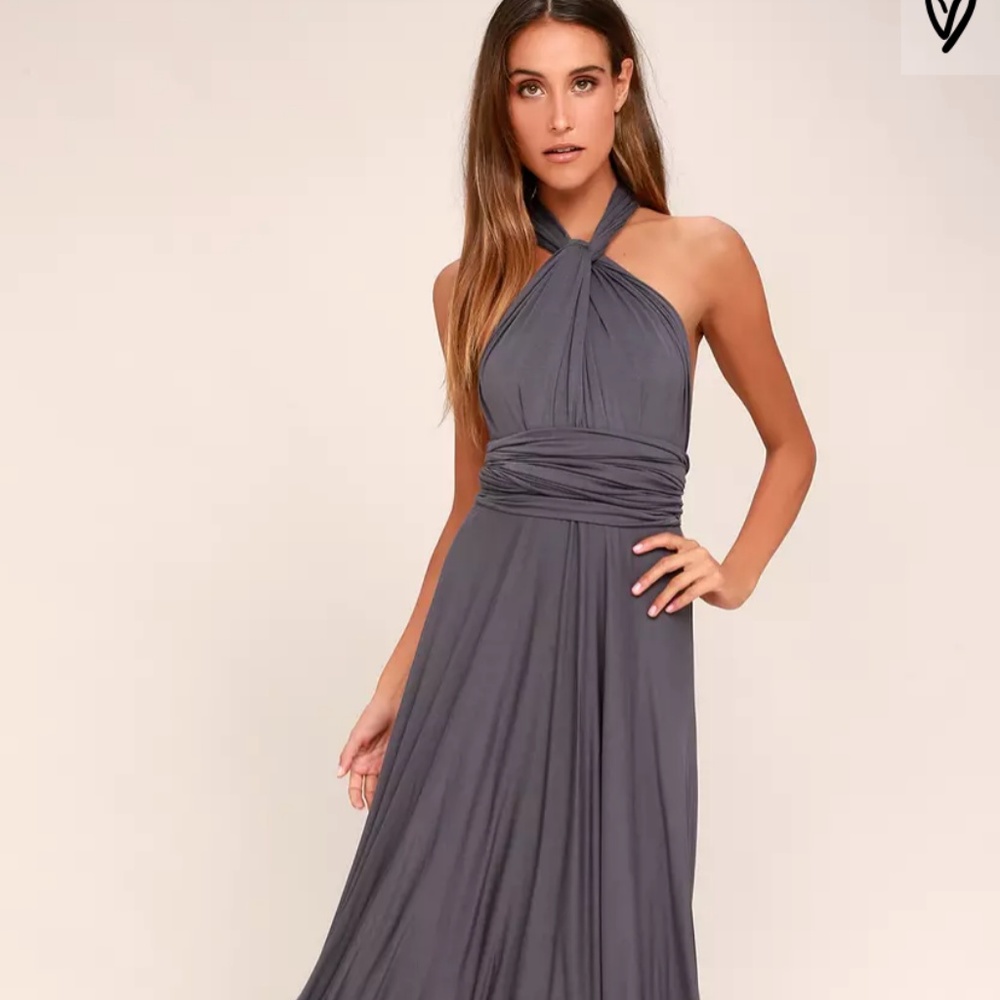 LULUS TRICKS OF THE TRADE DARK GREY MAXI DRESS